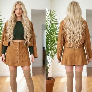 Super Soft Tan Suedette Snap Button Skirt